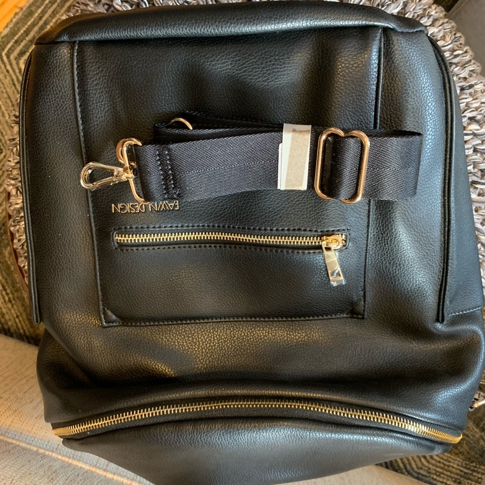 Fawn The Original Diaper Backpack Black Leather New